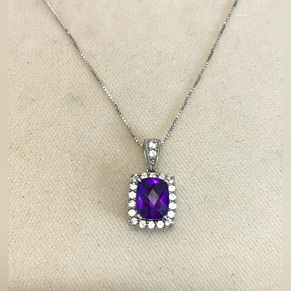 African Amethyst Pendant Sterling Silver Necklace 925